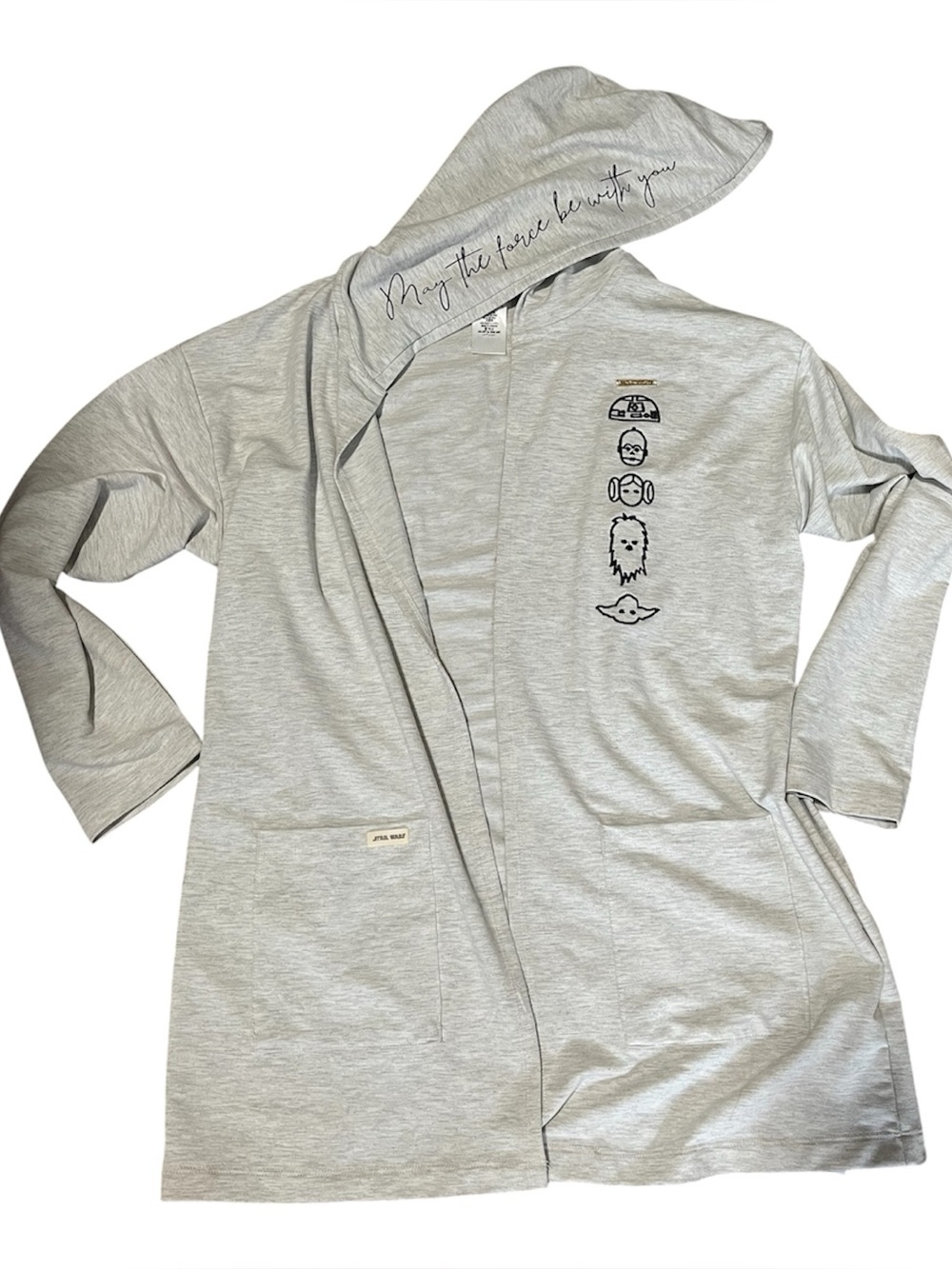 Disney Parks Star Wars Grey Embroidered Hooded Open Front Cardigan Size XL